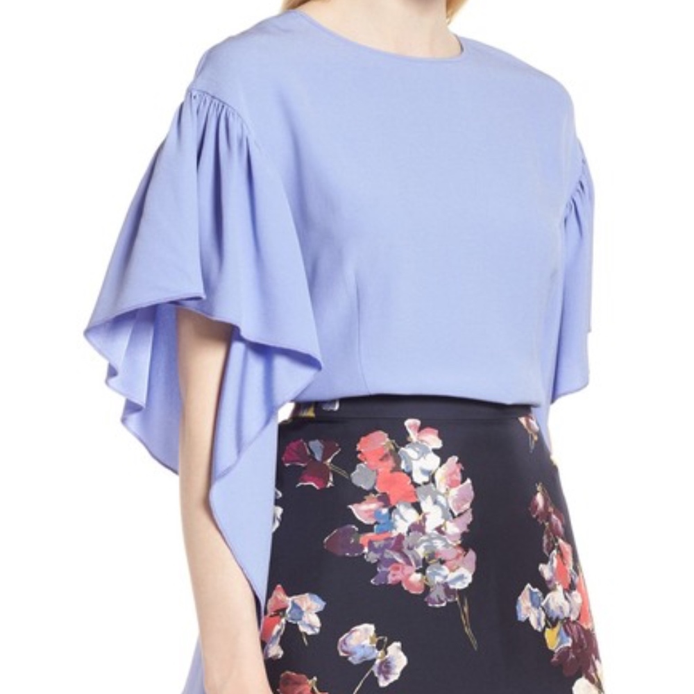 Lewit Flutter Sleeve Blouse Purple Jacquard